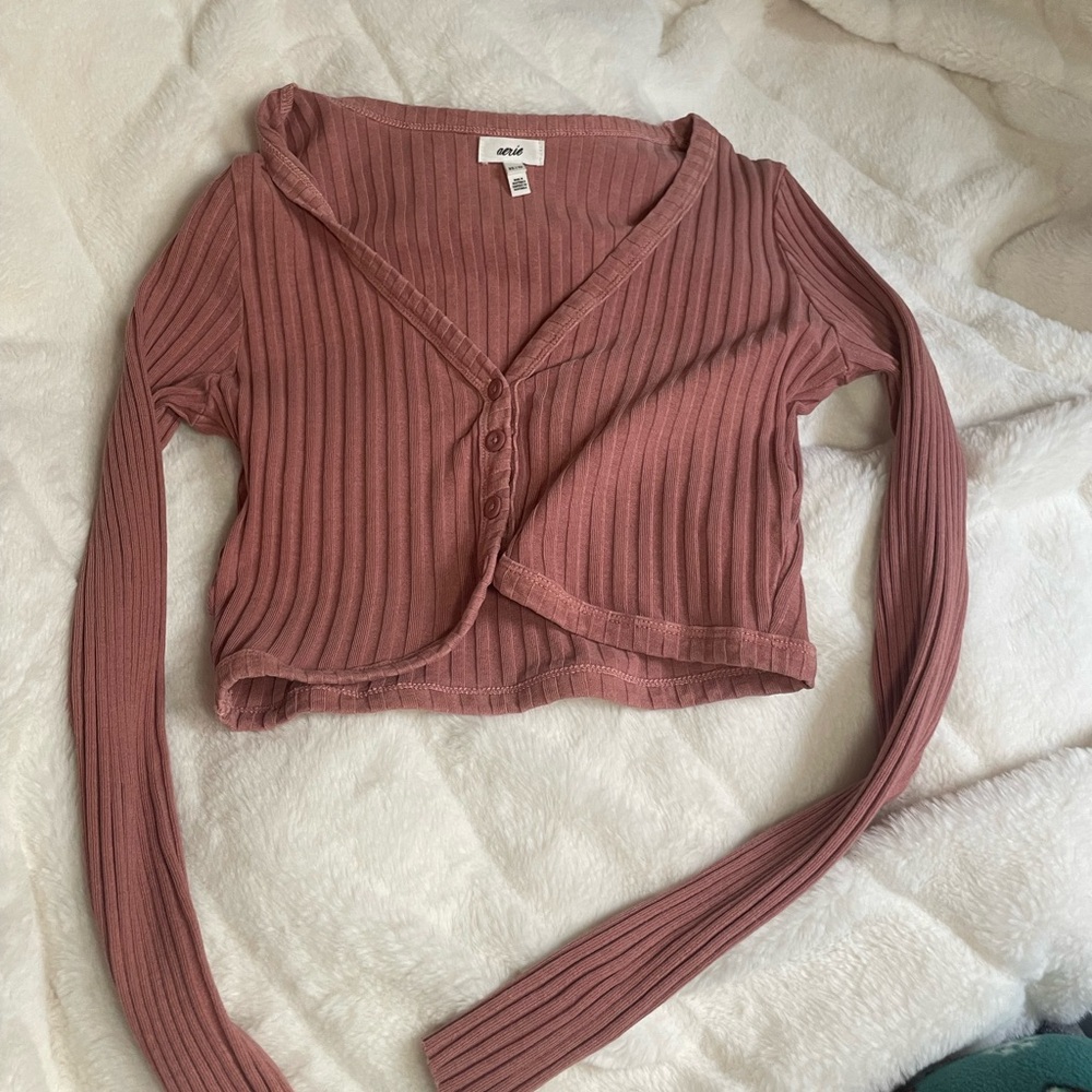 aerie cropped ribbed cardigan